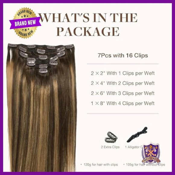 16in Real Human Hair Clip-In Extensions, 120g 7Pcs, Heat-Stylable main image 5